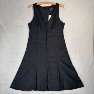 NWT Banana Republic Linen Blend Dress Women Size 10 Black Midi Basics Minimalist